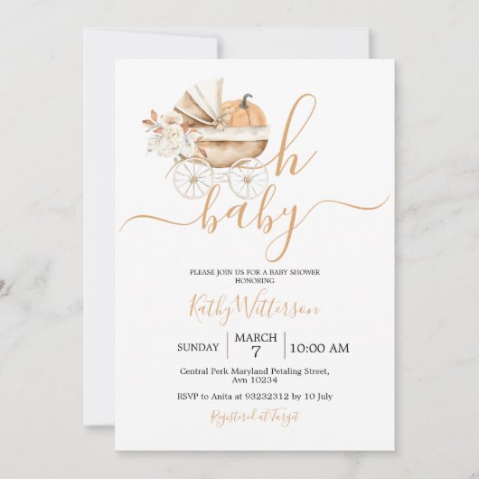 Baby Carriage Floral Baby shower Kaart (Voorkant)