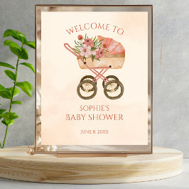 Baby Carriage Floral Welkomstbord Baby shower Poster