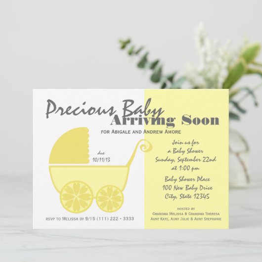 Baby Carriage Geel en Grijs Kaart (Staand voorkant)