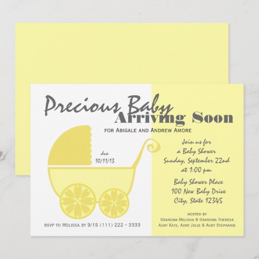 Baby Carriage Geel en Grijs Kaart (Voorkant / Achterkant)