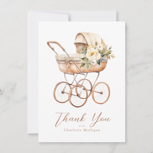  Baby Carriage Genderneutraal Baby shower Bedankkaart (Voorkant)