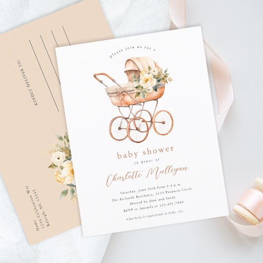  Baby Carriage Genderneutraal Baby shower Briefkaart