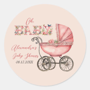 Baby Carriage Girl Baby shower Ronde Sticker