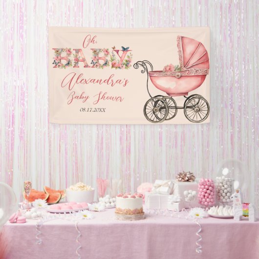Baby Carriage Girl Baby shower Spandoek (Feest)