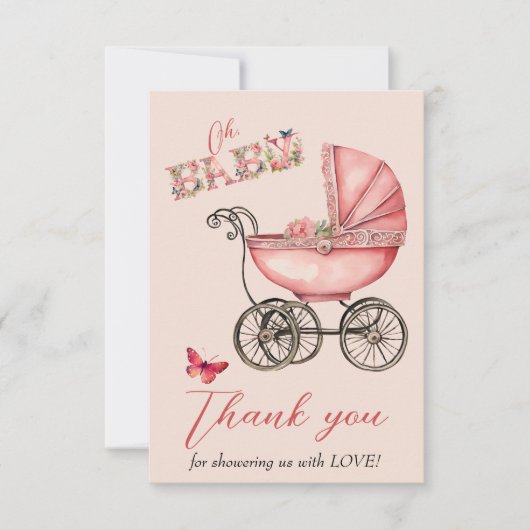 Baby Carriage Girls Baby shower Bedankt (Voorkant)