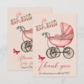 Baby Carriage Girls Baby shower Bedankt (Voorkant / Achterkant)