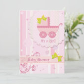 Baby Carriage Het is een meisje! Roze Baby shower Kaart (Staand voorkant)