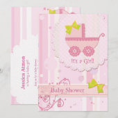 Baby Carriage Het is een meisje! Roze Baby shower Kaart (Voorkant / Achterkant)