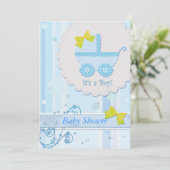 Baby Carriage "It's a Boy" Blauw Baby shower Kaart (Staand voorkant)