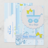 Baby Carriage "It's a Boy" Blauw Baby shower Kaart (Voorkant / Achterkant)