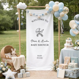 Baby Carriage Minimal Script Baby Shower Welkom Spandoek