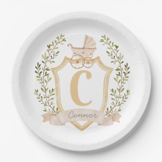 Baby Carriage Monogram "C" | Neutraal Papieren Bordje (Voorkant)