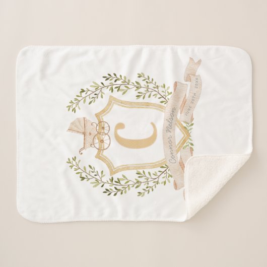 Baby Carriage Monogram "C" Nursery Baby Blanket Sherpa Deken (Voorkant (horizontaal))