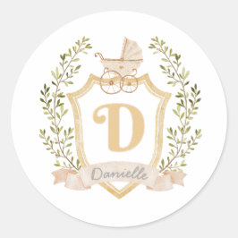 Baby Carriage Monogram D | Neutraal Ronde Sticker