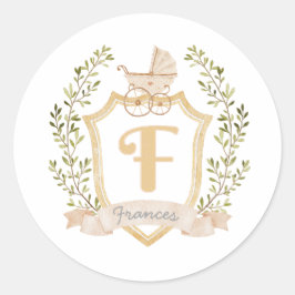 Baby Carriage Monogram F | Neutraal Ronde Sticker
