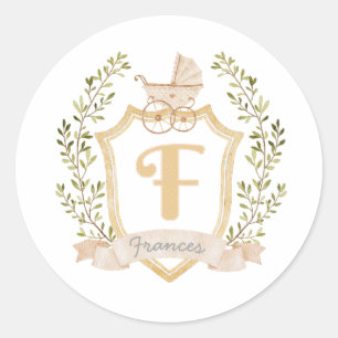 Baby Carriage Monogram F Neutraal Ronde Sticker