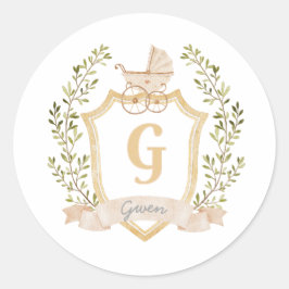 Baby Carriage Monogram G | Neutraal Ronde Sticker
