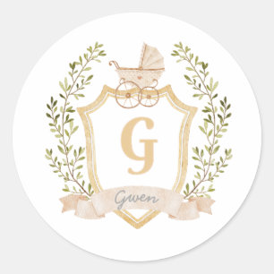 Baby Carriage Monogram G Neutraal Ronde Sticker
