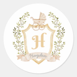Baby Carriage Monogram H | Neutraal Ronde Sticker