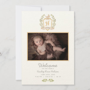 Baby Carriage Monogram H   Neutrale geboorte Aankondiging