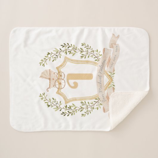 Baby Carriage Monogram "I" Neursery Baby Blanket Sherpa Deken (Voorkant (horizontaal))