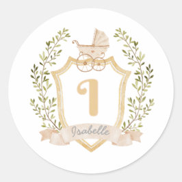 Baby Carriage Monogram I | Neutraal Ronde Sticker