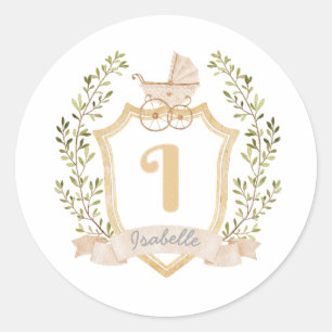Baby Carriage Monogram I Neutraal Ronde Sticker
