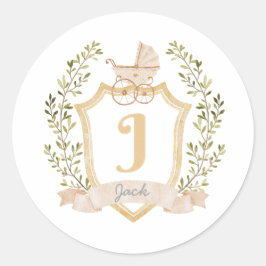 Baby Carriage Monogram J | Neutraal Ronde Sticker