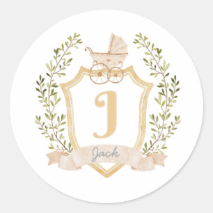 Baby Carriage Monogram J Neutraal Ronde Sticker