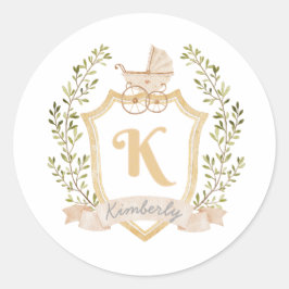 Baby Carriage Monogram K | Neutraal Ronde Sticker