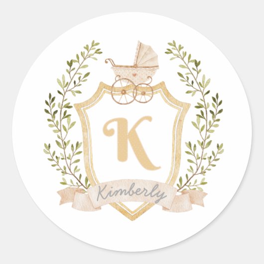 Baby Carriage Monogram K | Neutraal Ronde Sticker (Voorkant)