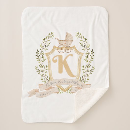 Baby Carriage Monogram "K" Nursery Sherpa Deken (Voorkant)