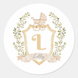 Baby Carriage Monogram L | Neutraal Ronde Sticker