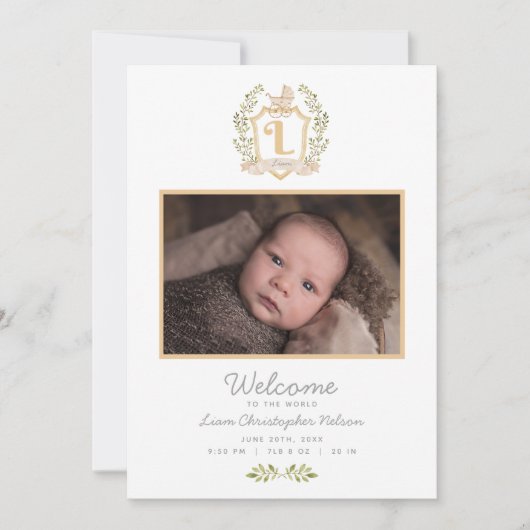 Baby Carriage Monogram L | Neutrale geboorte Aankondiging (Voorkant)