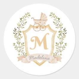 Baby Carriage Monogram M | Neutraal Ronde Sticker