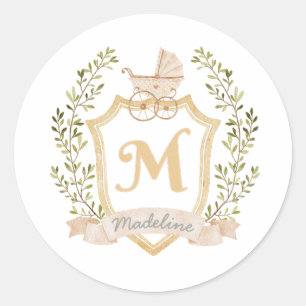 Baby Carriage Monogram M Neutraal Ronde Sticker