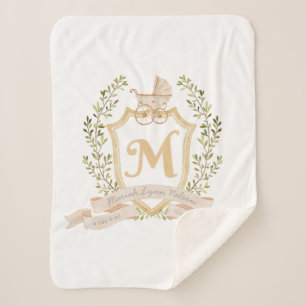 Baby Carriage Monogram "M" Nursery Sherpa Deken