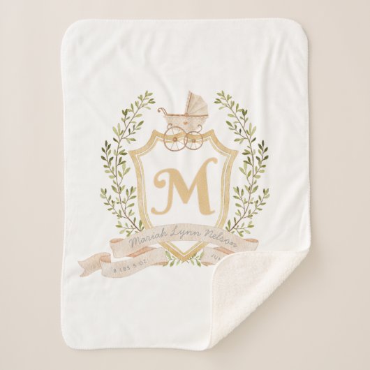 Baby Carriage Monogram "M" Nursery Sherpa Deken (Voorkant)