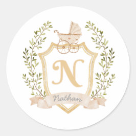Baby Carriage Monogram N | Neutraal Ronde Sticker