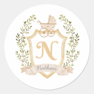 Baby Carriage Monogram N Neutraal Ronde Sticker