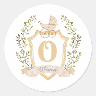 Baby Carriage Monogram O Neutraal Ronde Sticker
