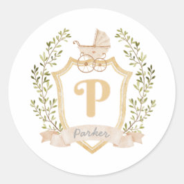 Baby Carriage Monogram P | Neutraal Ronde Sticker