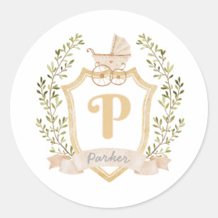 Baby Carriage Monogram P Neutraal Ronde Sticker