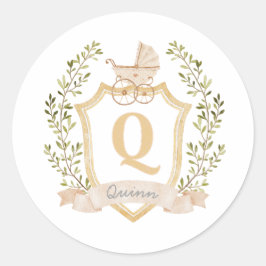 Baby Carriage Monogram Q | Neutraal Ronde Sticker
