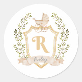 Baby Carriage Monogram R | Neutraal Ronde Sticker