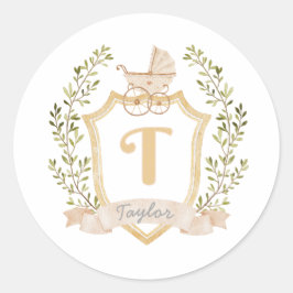 Baby Carriage Monogram T | Neutraal Ronde Sticker