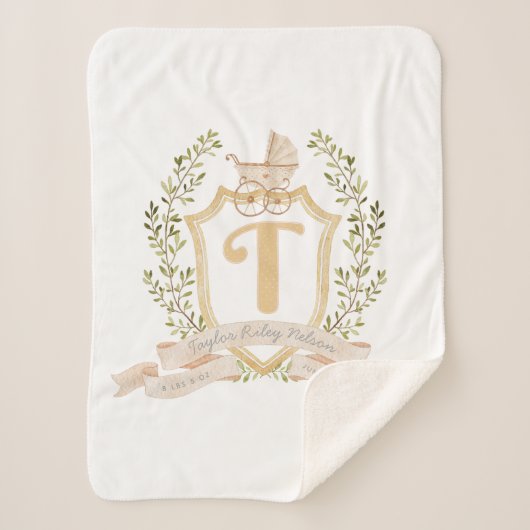 Baby Carriage Monogram "T" Nursery Sherpa Deken (Voorkant)