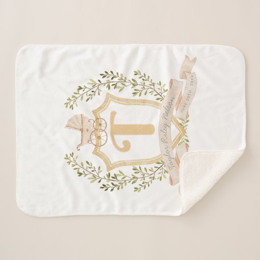 Baby Carriage Monogram "T" Nursery Sherpa Deken (Voorkant (horizontaal))