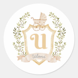 Baby Carriage Monogram U | Neutraal Ronde Sticker
