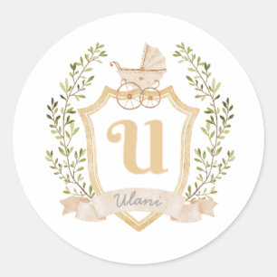 Baby Carriage Monogram U Neutraal Ronde Sticker